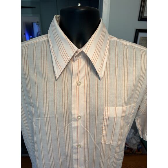 Vintage Men’s Shirt Big Collar Sheer Orange Striped Pelham Sz 16 33 GC Murphy - Picture 2 of 6